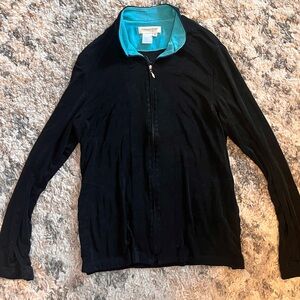 Coldwater Creek black and Teal stretchy zip overshirt